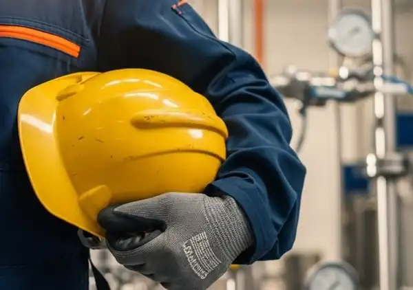 Electrician holding a yellow hard hat
