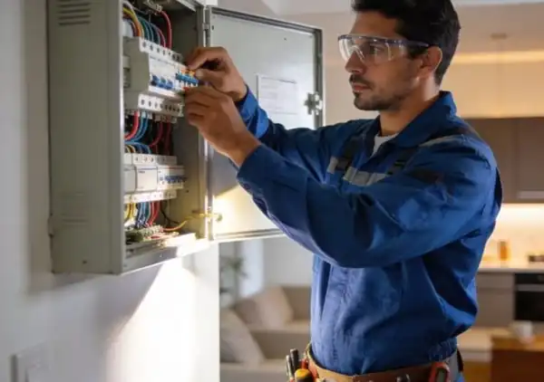 Electrician working on a home electrical panel